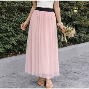 NWT Sense Pink Tulle Mermaid Maxi Layered Mesh Pink Skirt Women’s Small